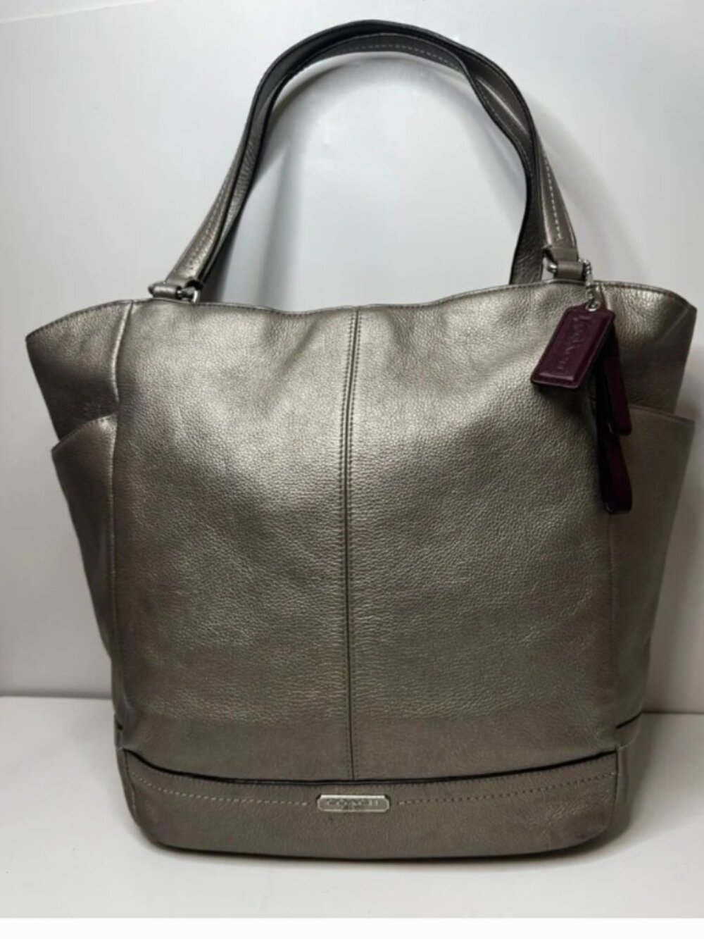 Coach Park Genuine Leather Carrier Metallic Taupe Handbag Shoulder F29898